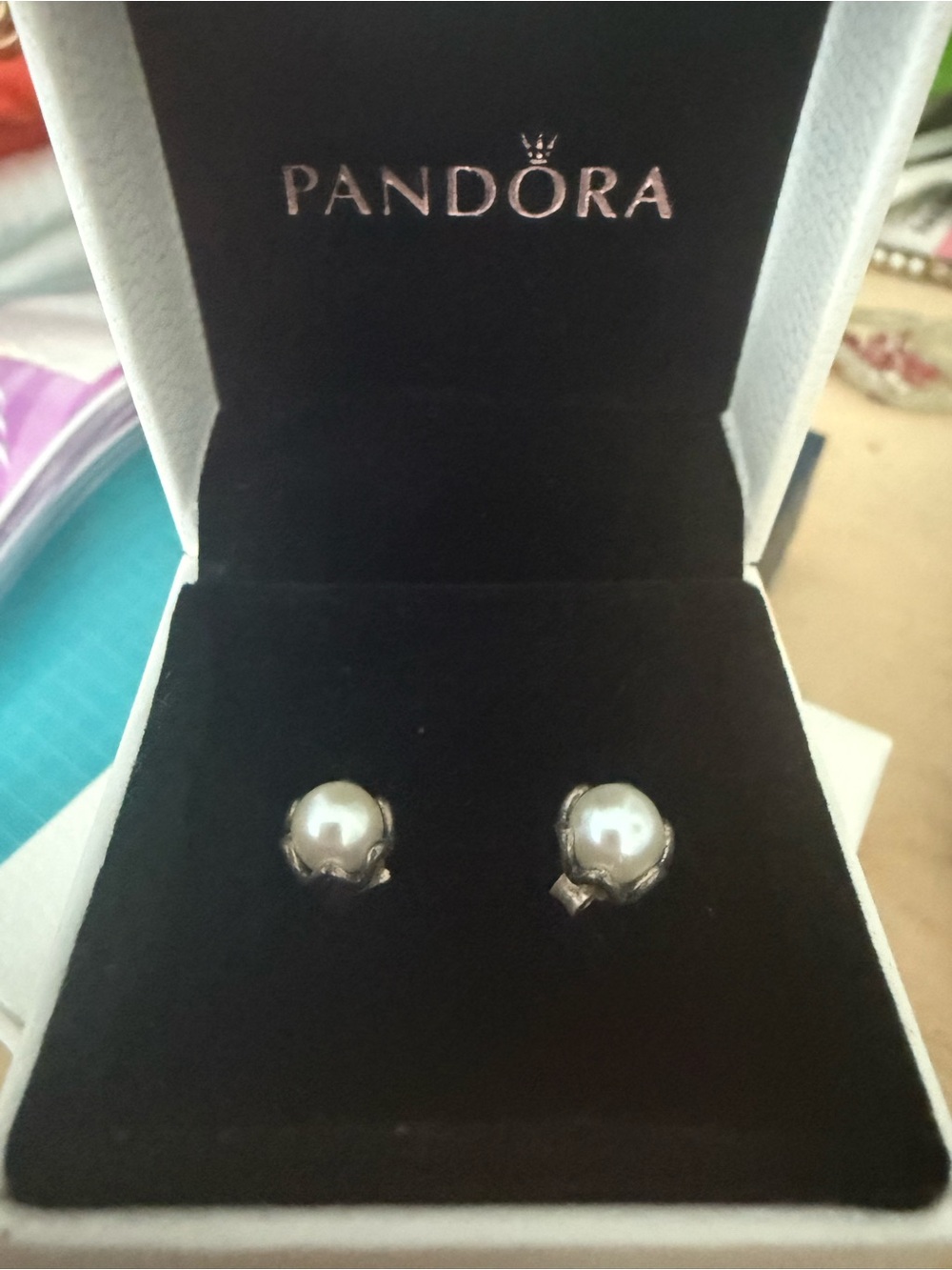 Pandora Silver Pearl Stud Earrings in Silver-White